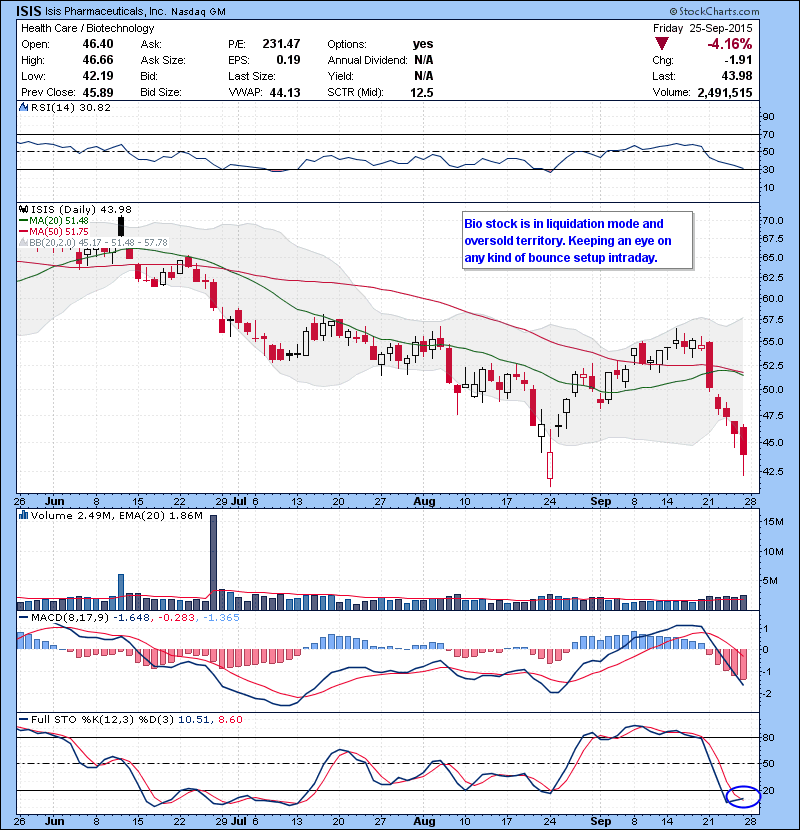 ISIS Bio stock is in liquidation mode and oversold territory. Keeping an eye on any kind of bounce setup intraday
