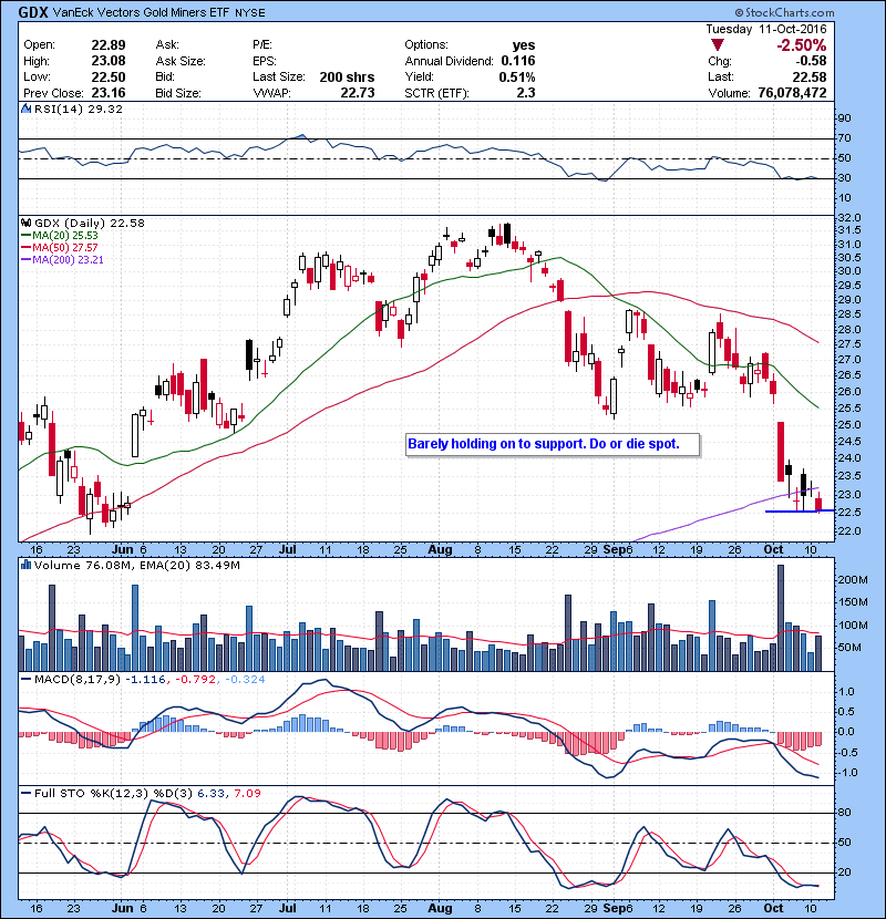 GDX Barely holding on to support. Do or die spot.